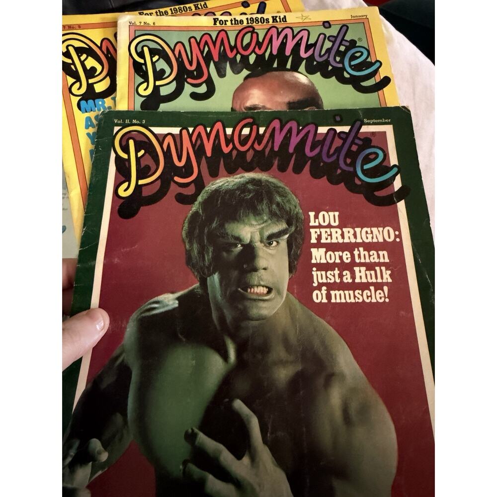 Dynamite magazine, lot of 3, 1980's Mr T Lou Ferrigno Hulk